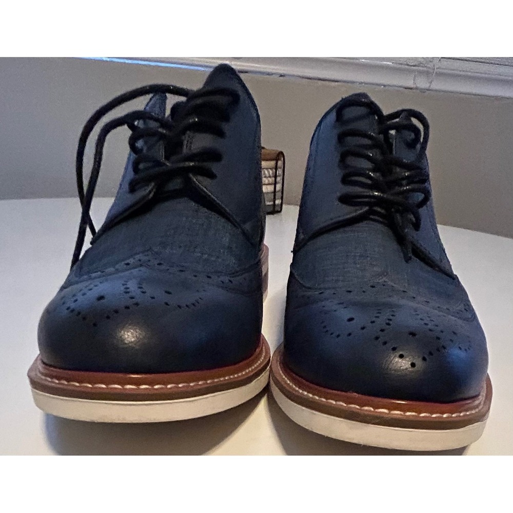 Unlisted Kenneth Cole Mens Navy Blue Wingtip Oxford Mixed Media Dress Shoes S 10 - Picture 4 of 11